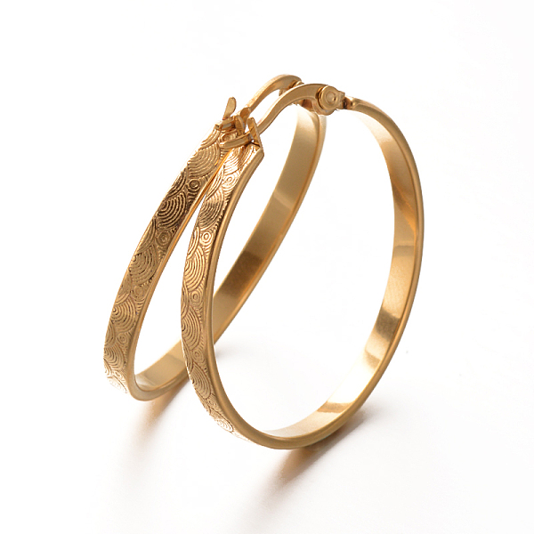 

PandaHall Lady's 304 Stainless Steel Hoop Earrings, Golden, 35x3.5mm, Pin: 0.6x1.2mm 304 Stainless Steel