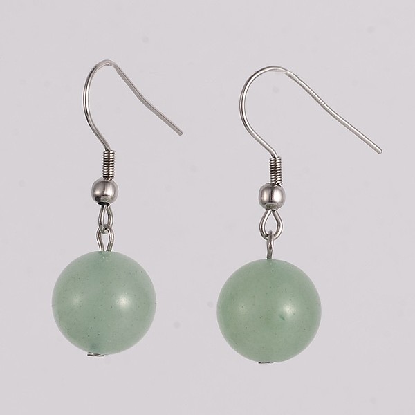 

PandaHall Round 304 Stainless Steel Natural Green Aventurine Dangle Earrings, 35mm, Pin: 0.8mm Green Aventurine