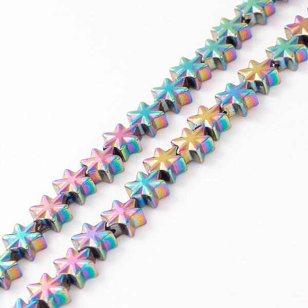 

PandaHall Electroplate Synthetic Non-magnetic Hematite Beads, Star, Multi-color Plated, 7.5x7x3.5mm, Hole: 1mm, about 44~61pcs/strand, 11.02...