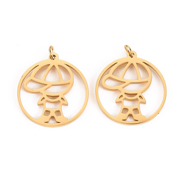 

PandaHall 304 Stainless Steel Pendants, with Jump Rings, Laser Cut, Ring with Boy, Real 14K Gold Plated, 16.5x15x1mm, Jump Ring: 2.8x0.5mm...
