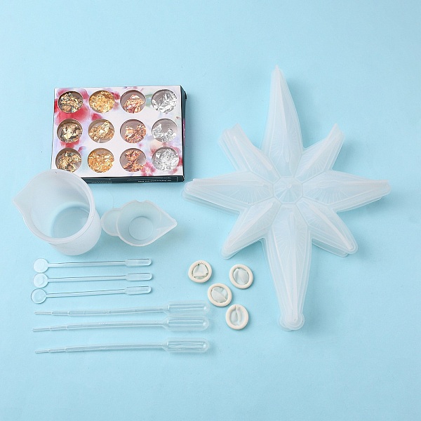

PandaHall Olycraft DIY Eight Pointed Star Silicone Molds Kits, Including UV Gel Nail Art Tinfoi, Plastic Round Stirring Rod, Plastic..., White