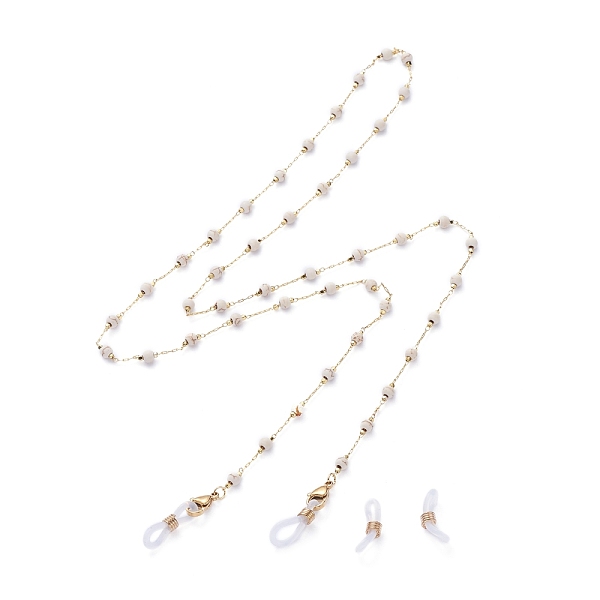 

PandaHall Eyeglasses Chains, Neck Strap for Eyeglasses, with Round Synthetic Turquoise Beads, Brass Cable Chains, 304 Stainless Steel..., White
