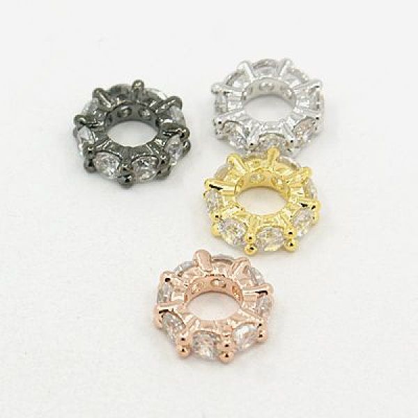 

PandaHall Brass Cubic Zirconia European Beads, Rondelle, Mixed Color, 8x3mm, Hole: 4mm Brass+Cubic Zirconia Rondelle