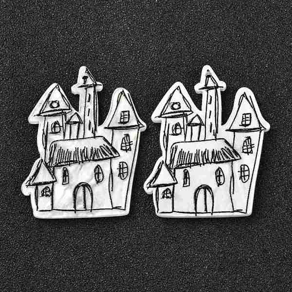 

PandaHall Resin Pendants, Halloween Theme, DIY Earring and Headdress, House, Black, 40x30x2.5mm, Hole: 1.5mm Resin Building Black