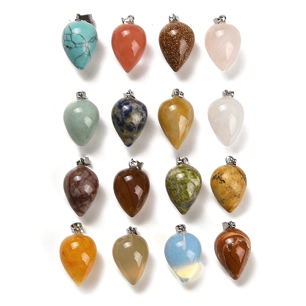 

PandaHall Natural & Synthetic Mixed Gemstone Pendants, with Platinum Plated Iron Snap on Bails, Teardrop, 24~25x15~16mm, Hole: 7x3.5mm Mixed...