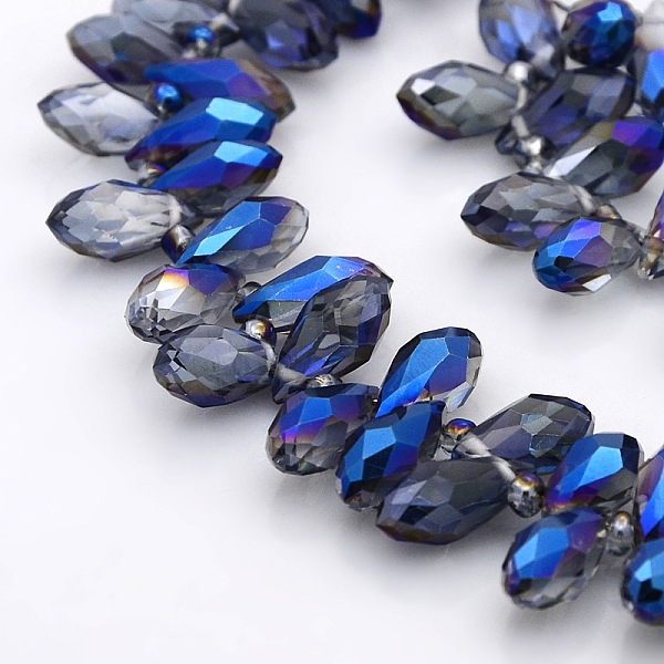 

PandaHall Half Plated Faceted Teardrop Electroplate Glass Pendants Beads Strands, Top Drilled Beads, Blue Plated, 12x6mm, Hole: 1mm, about..., Gray