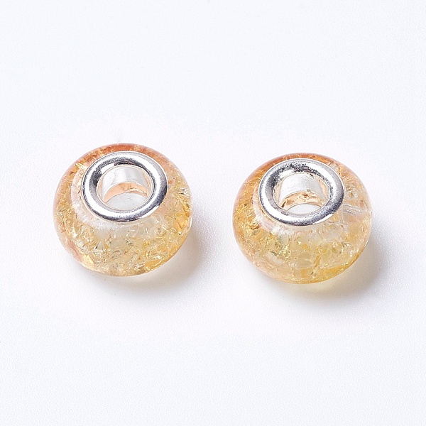 

PandaHall Two Tone Resin European Beads, with Silver Plated Brass Single Core, Rondelle, Bisque, 14x8.5mm, Hole: 5mm Resin Rondelle Orange