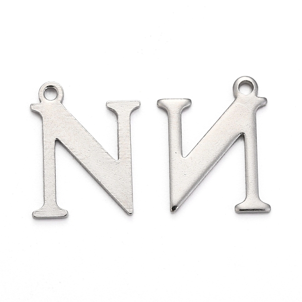 

PandaHall 304 Stainless Steel Alphabet Charms, Stainless Steel Color, Letter.N, 12x9.5x1mm, Hole: 1mm 304 Stainless Steel Letter N