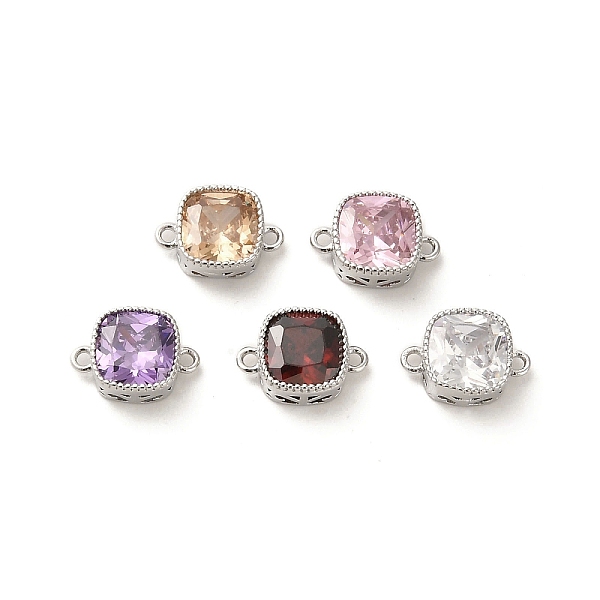 

PandaHall Glass Connector Charms, with Brass Findings, Square Link, Real Platinum Plated, 10x7x4mm, Hole: 1mm Brass+Glass Square Multicolor