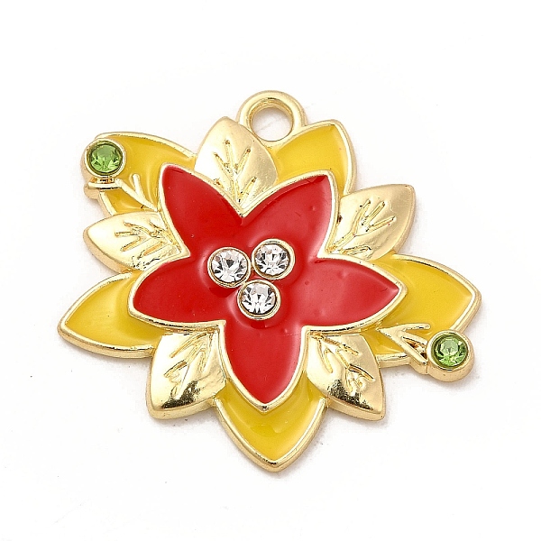 

PandaHall Rack Plating Alloy Enamel Pendants, with Glass Rhinestone, Golden, Flower Charm, Red, 25.5x26.5x2.5mm, Hole: 2.1mm Alloy...