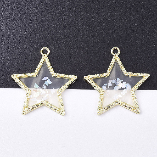 

PandaHall Epoxy Resin Pendants, with Shell and Alloy Findings, Star, Golden, Azure, 38x36x2mm, Hole: 2mm Alloy+Epoxy Resin Star Blue