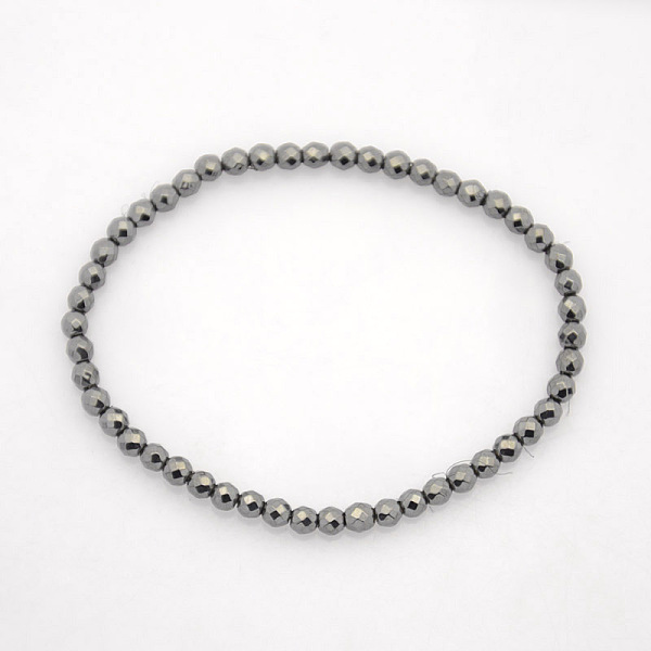 

PandaHall Non-Magnetic Hematite Stretch Bracelets, Faceted Round, Black, 65mm, Beads: 4mm Non-magnetic Hematite Black
