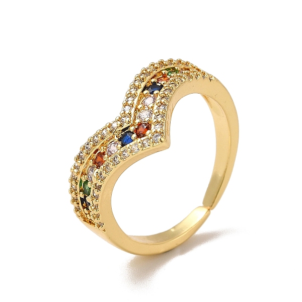 

PandaHall Colorful Cubic Zirconia Crown Open Cuff Ring, Brass Jewelry for Women, Cadmium Free & Lead Free, Real 18K Gold Plated, US Size 6...