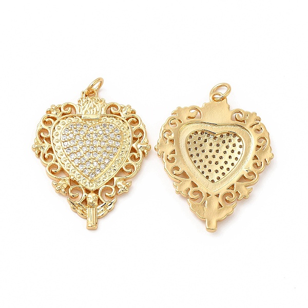 

PandaHall Rack Plating Brass Micro Pave Cubic Zirconia Pendants, Cadmium Free & Lead Free, Sacred Heart Charm, with Jump Ring, Real 18K Gold..., Clear