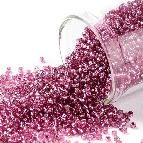 

PandaHall TOHO Round Seed Beads, Japanese Seed Beads, (2218) Silver Lined Mauve, 15/0, 1.5mm, Hole: 0.7mm, about 3000pcs/10g Glass Purple