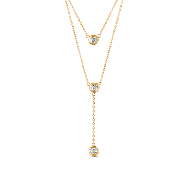 

PandaHall SHEGRACE 925 Sterling Silver Double Layered Necklace, with Three Round AAA Cubic Zirconia Pendants, Golden, 17.7 inch(45cm)...