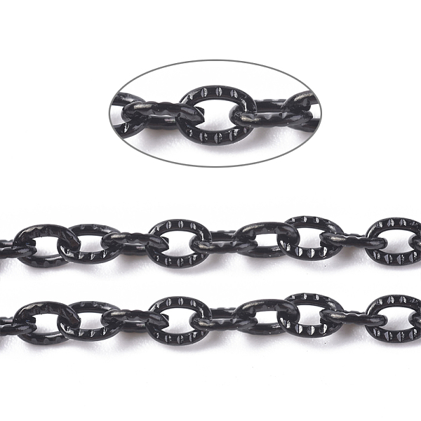 

PandaHall 304 Stainless Steel Textured Cable Chains, Unwelded, with Spool, Oval, Electrophoresis Black, 3x2x0.6mm, about 32.8 Feet(10m)/roll...