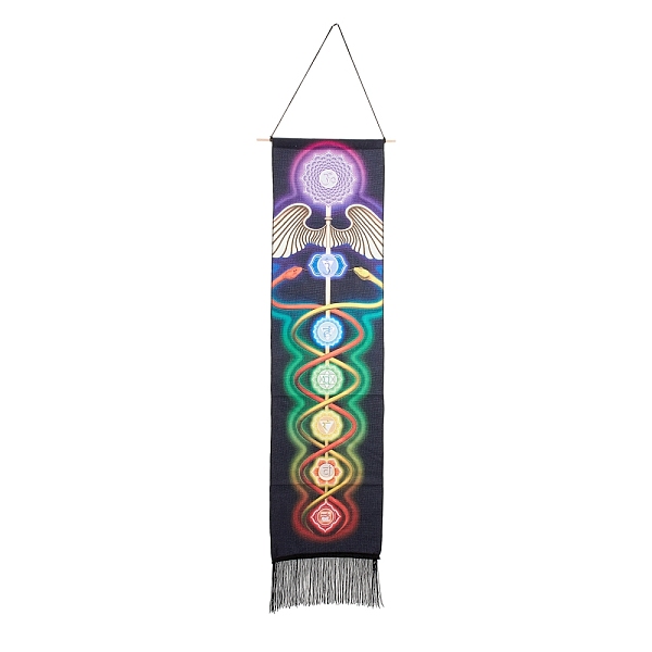 

PandaHall Chakra Theme Linen Wall Hanging Tapestry, Vertical Tapestry, with Tassel, Wood Rod & Iron Traceless Nail & Cord, for Home...
