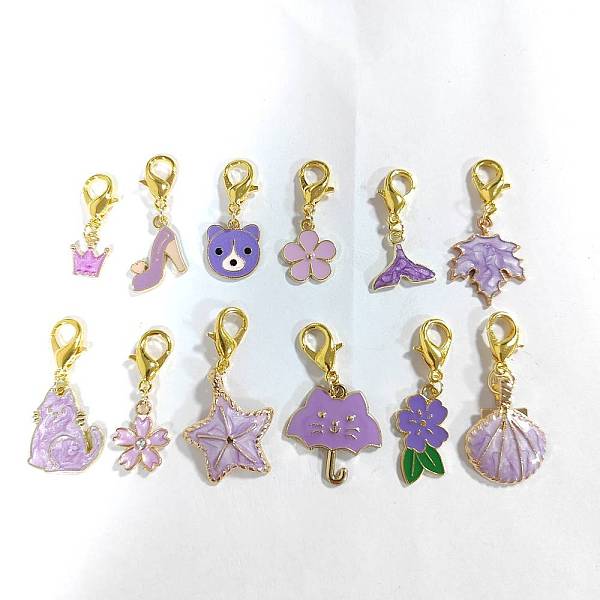 

PandaHall Alloy Enamel Flower/Cat/Maple Leaf Pendant Locking Stitch Markers, Zinc Alloy Lobster Claw Clasp Stitch Marker, Medium Purple...