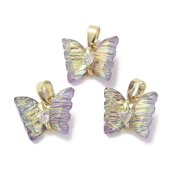 

PandaHall Real 18K Gold Plated Rack Plating Brass Micro Pave Cubic Zirconia Pendants, with Resin, Long-Lasting Plated, Cadmium Free & Lead..., Purple