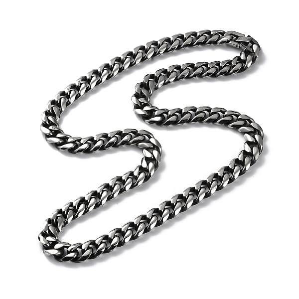 

PandaHall Ion Plating(IP) 304 Stainless Steel Cuban Link Chain Necklace, Antique Silver, 23.46 inch(59.6cm) 304 Stainless Steel