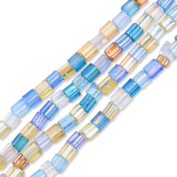 

PandaHall Transparent Glass Beads Strands, Rainbow Plated, Tube, Mixed Color, 3~5.5x3.5~4x3.5~4mm, Hole: 1.2mm, about 98~99pcs/strand, 15.35..., Multicolor