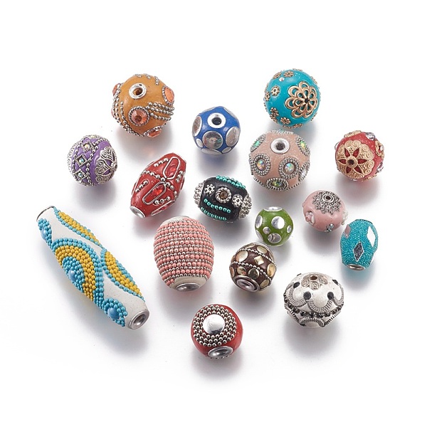 

PandaHall Handmade Indonesia Beads, with Metal Findings, Mixed Shapes, Mixed Color, 14~24x14~60mm, Hole: 1.4~4mm Polymer Clay Mixed Shapes..., Multicolor