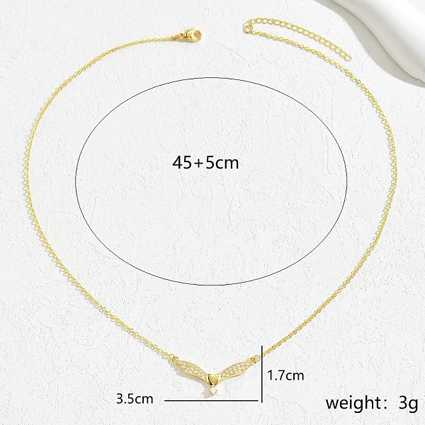 

PandaHall Elegant 18K Gold Wing Pendant Necklace with Zircon for Women Brass