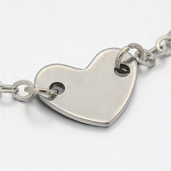 

PandaHall Heart Stainless Steel Link Bracelets, with Brass Cable Chains and Alloy Lobster Claw Clasps, Platinum, 195mm Brass