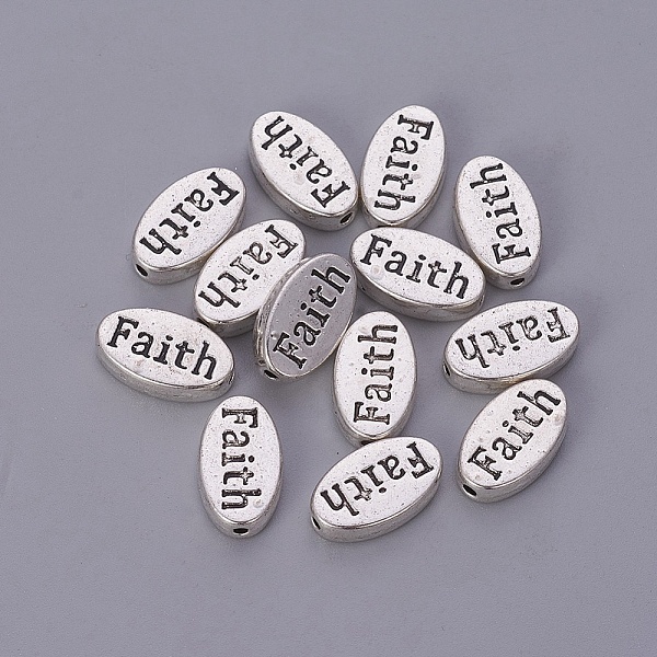 

PandaHall Oval with Faith Tibetan Style Beads, Cadmium Free & Lead Free, Antique Silver, 8x13.5x3mm, Hole: 1mm Alloy Oval