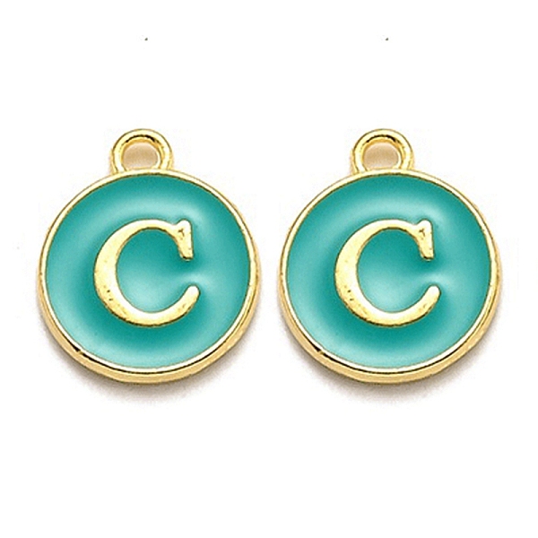 

PandaHall Golden Plated Alloy Enamel Charms, Enamelled Sequins, Flat Round with Alphabet, Letter.C, Green, 14x12x2mm, Hole: 1.5mm...