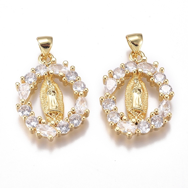 

PandaHall Brass Micro Pave Cubic Zirconia Pendants, Long-Lasting Plated, Oval with Virgin Mary, Clear, Golden, 24.5x18x3mm, Hole: 5x4mm...