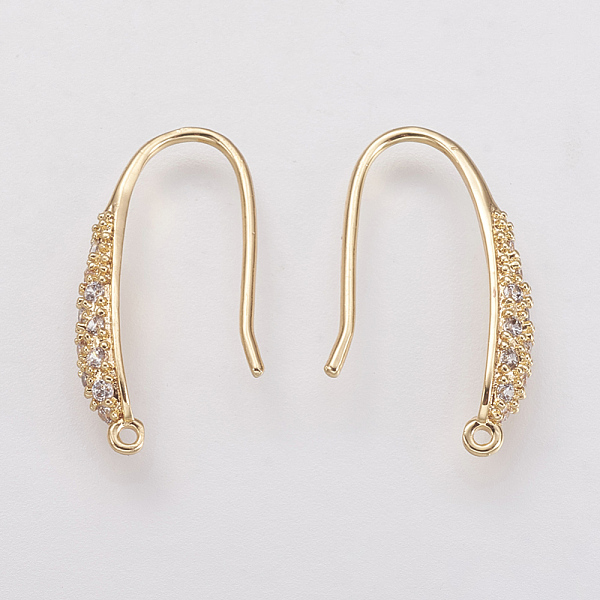 

PandaHall Brass Micro Pave Cubic Zirconia Earring Hooks, with Horizontal Loop, Real 18K Gold Plated, 19.5x3x9mm, Hole: 1mm, Pin: 1mm Brass