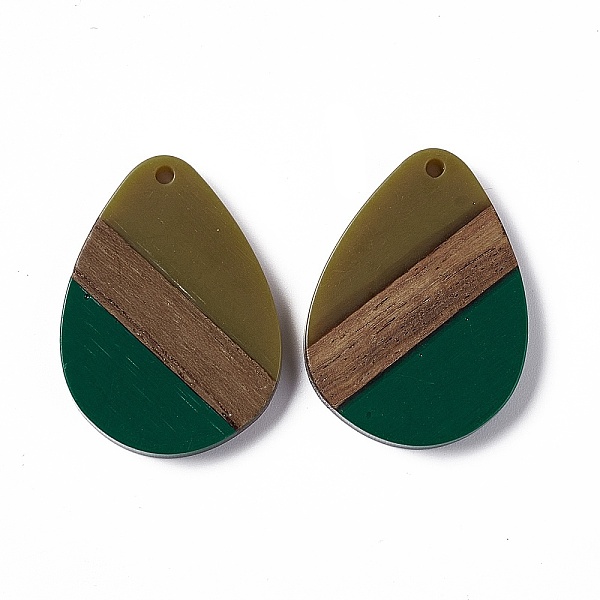

PandaHall Opaque Resin & Walnut Wood Pendants, Water Drop Charms, Dark Green, 35.5x26x3.5mm, Hole: 2mm Resin+Wood Teardrop