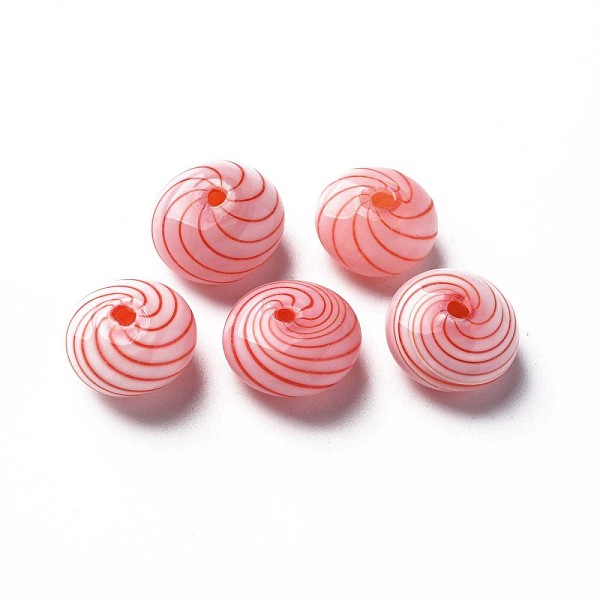 

PandaHall Handmade Blown Glass Globe Beads, Stripe Pattern, Flat Round, Red, 15~16x9~10mm, Hole: 1~2mm Glass Flat Round Red