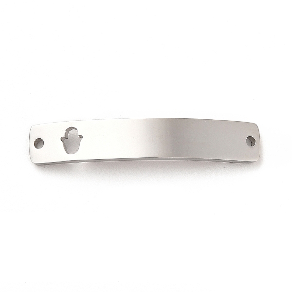 

PandaHall 304 Stainless Steel Connector Charms, Curve Rectangle with Pattern, Stainless Steel Color, Hamsa Hand Pattern, 34.5x6x1.5mm, Hole...