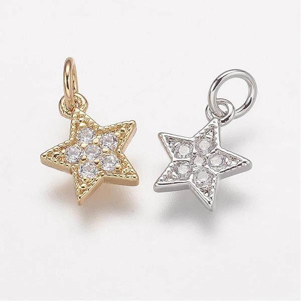 

PandaHall Brass Micro Pave Grade AAA Cubic Zirconia Charms, Lead Free & Nickel Free & Cadmium Free, Star, Mixed Color, 9x7.5x1.5mm, Hole..., Clear