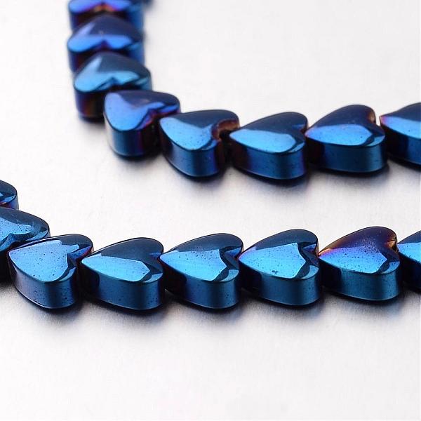 PandaHall Electroplate Non-magnetic Synthetic Hematite Bead Strands, Heart, Blue Plated, 6x6x3mm, Hole: 1mm, about 71pcs/strand, 15.7 inch...