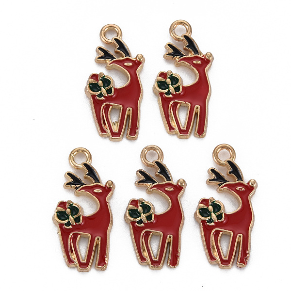 

PandaHall Alloy Enamel Pendants, Cadmium Free & Nickel Free & Lead Free, Reindeer, for Christmas, Light Gold, Red, 23.5x11x2mm, Hole: 1.8mm...
