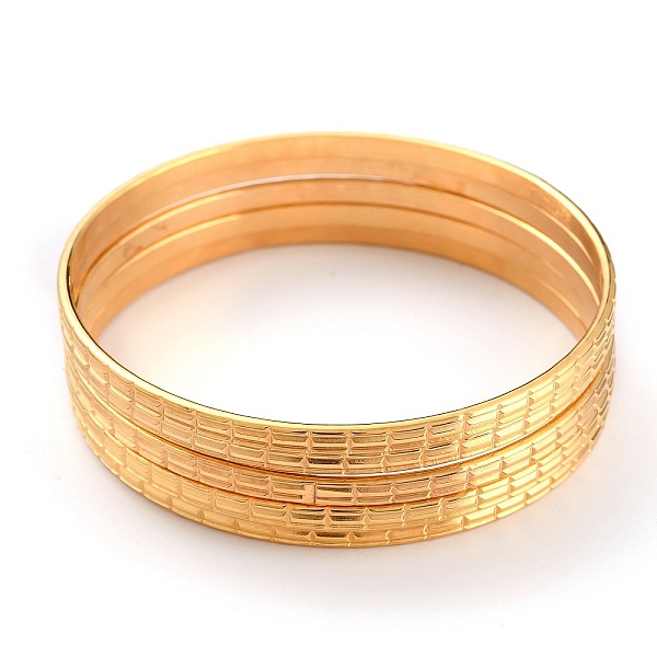 

PandaHall Women's Simple Fashion 304 Stainless Steel Stackable Buddhist Bangles, Textured, Golden, Inner Diameter: 2-5/8 inch(6.8cm)...