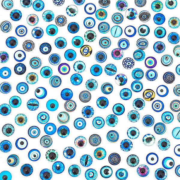 

PandaHall Flat Back Glass Cabochons, Dome/Half Round with Eye Pattern, Mixed Color, 10mm, 2pcs/Style, 70 Style, 140pcs/bag Glass Half..., Multicolor