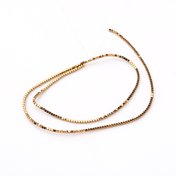 

PandaHall Faceted Cube Electroplate Non-magnetic Synthetic Hematite Bead Strands, Golden Plated, 1.5x1.5x1.5mm, Hole: 1mm, about...