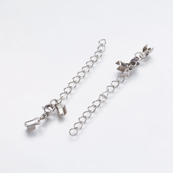 

PandaHall 304 Stainless Steel Chain Extender, with Cord Ends and Lobster Claw Clasps, Stainless Steel Color, 28mm, Lobster: 9x6x3mm, Cord...