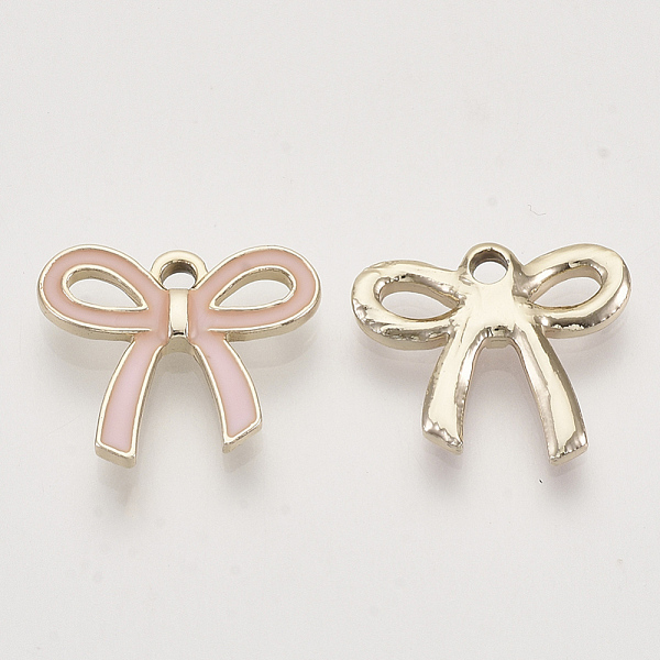 

PandaHall Light Gold Plated Alloy Pendants, with Enamel, Bowknot, Pink, 16x18x2.5mm, Hole: 2mm Alloy+Enamel Bowknot Pink