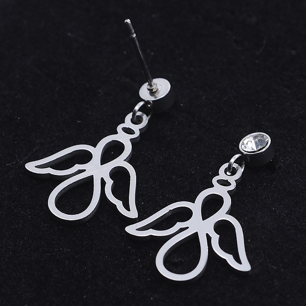 

PandaHall 201 Stainless Steel Dangle Stud Earrings, with Clear Cubic Zirconia, Angel, Stainless Steel Color, 23.5mm, Pin: 0.8mm Cubic...