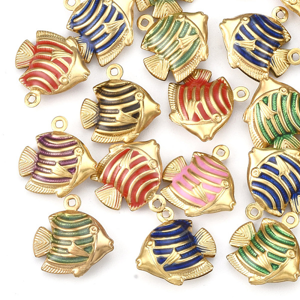 

PandaHall 304 Stainless Steel Pendants, with Enamel, Fish, Golden, 13x12x4mm, Hole: 1mm Stainless Steel+Enamel Fish Multicolor