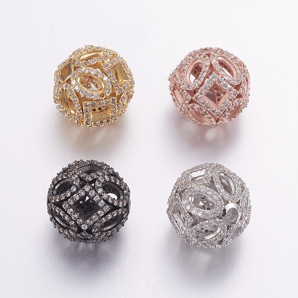 

PandaHall Brass Micro Pave Cubic Zirconia Beads, Round, Clear, Mixed Color, 14mm, Hole: 2mm Brass+Cubic Zirconia Round Clear