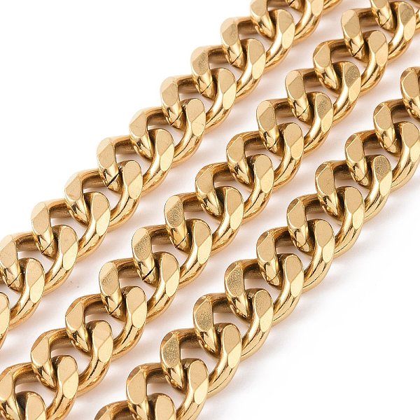 

PandaHall 304 Stainless Steel Cuban Link Chains, Faceted, Unwelded, Golden, 13.5~14x11.5~12x3mm 304 Stainless Steel
