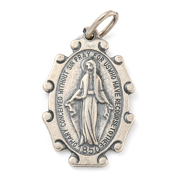 

PandaHall 925 Thai Sterling Silver Holy Virgin Mary Pendants, Oval Religious Medal Charms with Jump Rings & 925 Stamp, Antique Silver...