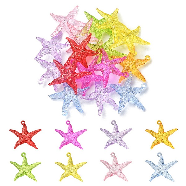 

PandaHall 50g Transparent Acrylic Pendants, Starfish Charm, Mixed Color, 40x44x9.5mm, Hole: 2.2mm, about 15pcs/50g Acrylic Starfish..., Multicolor